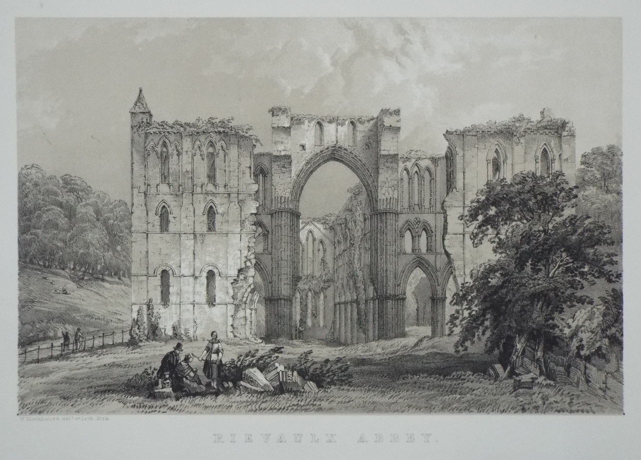 Lithograph - Rievaulx Abbey. - Monkhouse